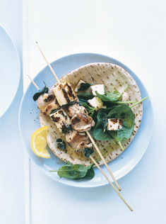 chicken, haloumi and preserved lemon skewers