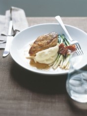 crispy chicken with prosciutto-wrapped leeks